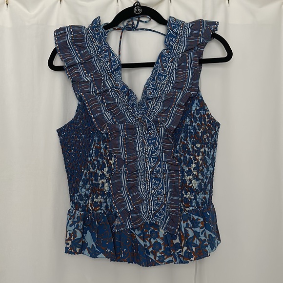 Love the Label Blue Ruffled V-Neck Blouse Tank - Picture 4 of 7